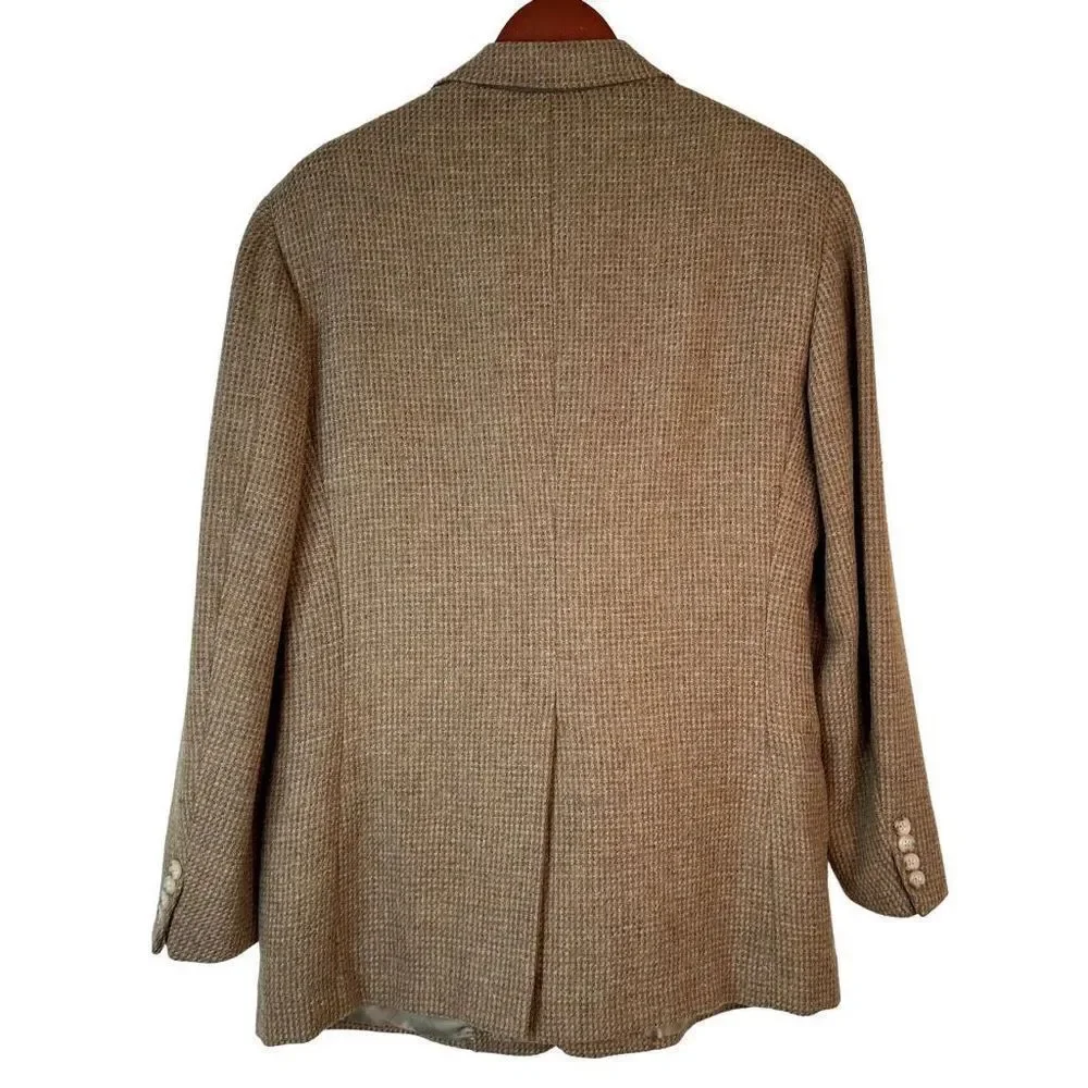 Vintage Polo Ralph Lauren Tan Wool Houndstooth Tweed Blazer Men’s 40L Union Made